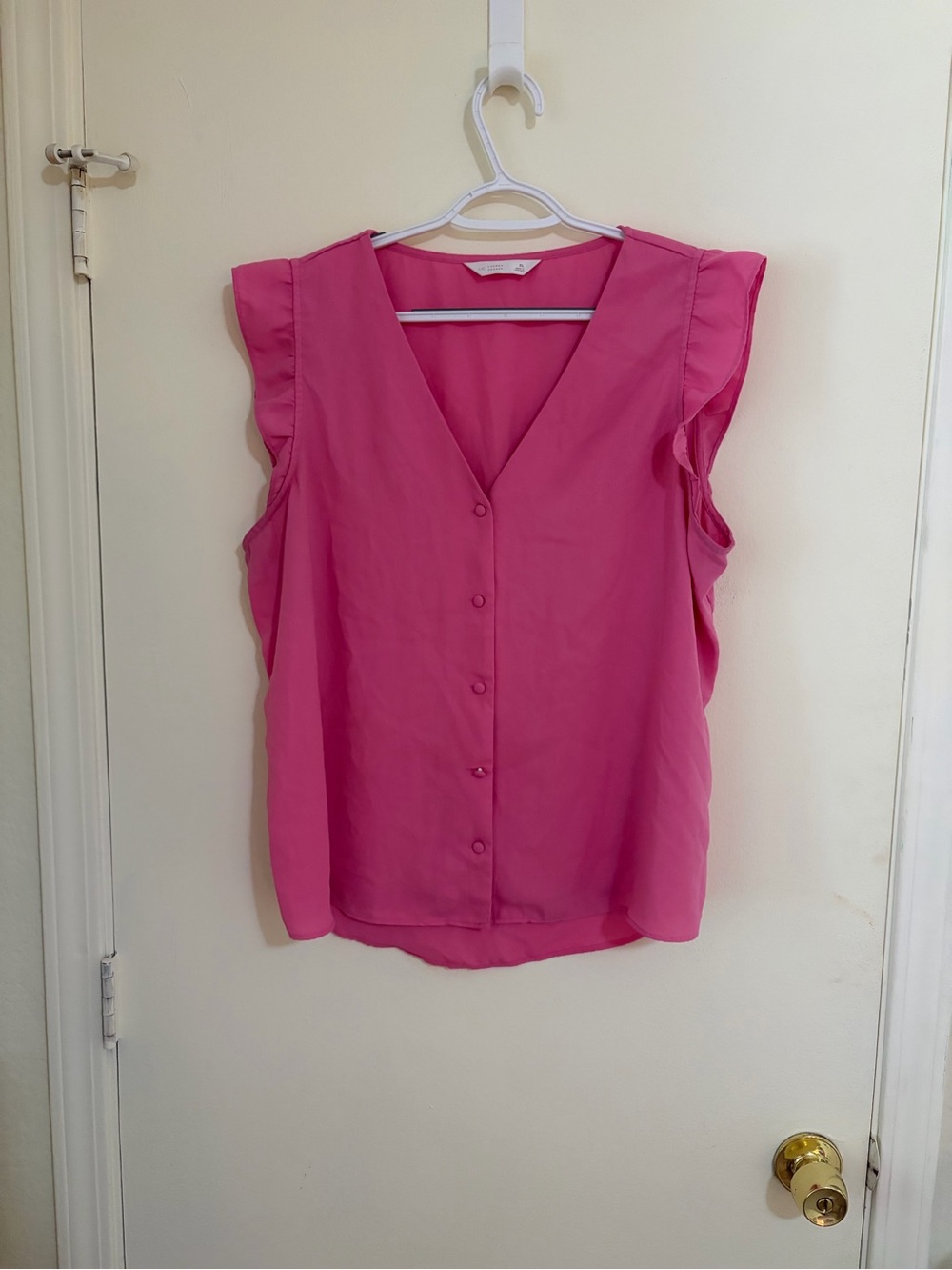 LC Lauren Conrad Hot Pink Ruffle-Sleeve Button Front Blouse